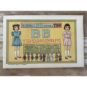 Vintage Spain Barcelona paper doll BB & Her Complete Outfit uncut pages 1950's